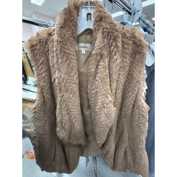 Wildflower Jackets & Blazers - Women's  Wildflower Faux Fur Shawl Collar Sleeveless Vest Carmel Boho Medium